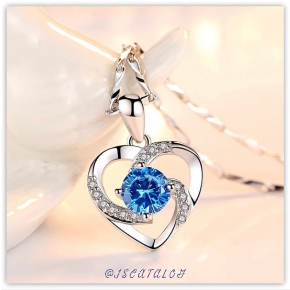 Sterling Silver Necklace with Blue CZ Pendant